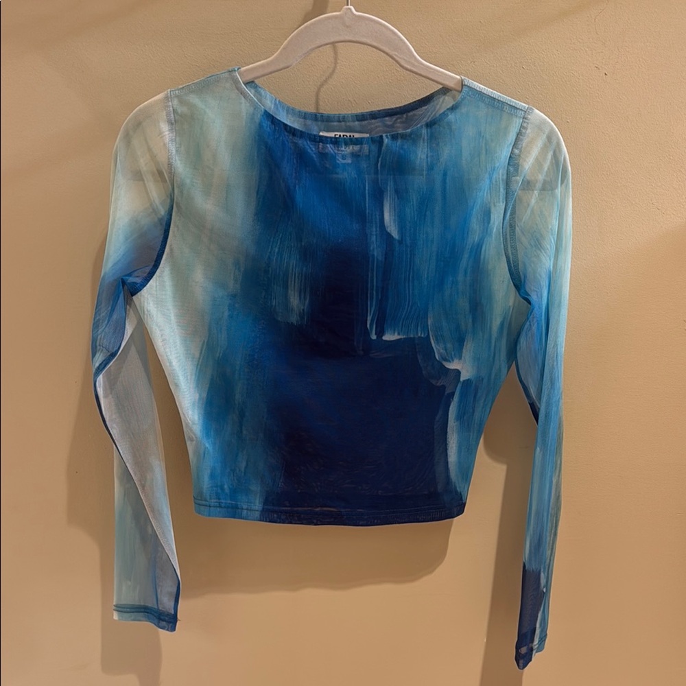 Farai London Blue Tie-Dye Crop Long Sleeve Tee